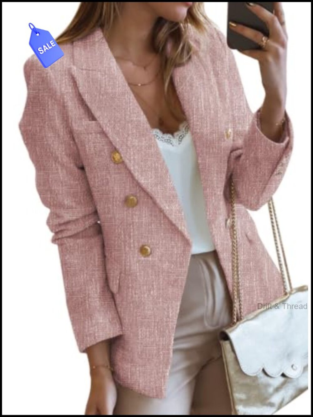 Women Tweed Blazer Double Breasted Business Casual Work Jacket